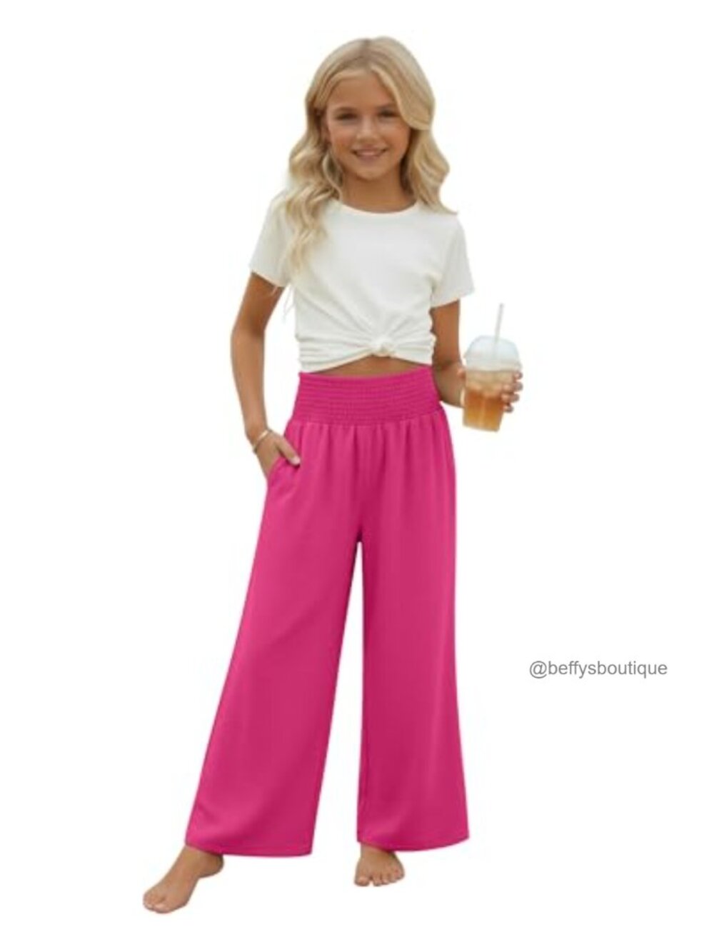 Girls Wide Leg Palazzo Pants Boho High Waist Elastic Comfy Pockets Summer